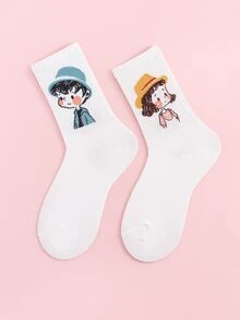 2 pares calcetines con estampado de dibujos animados - Blanco - Ver 3