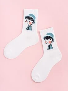 2 pares calcetines con estampado de dibujos animados - Blanco - Ver 4