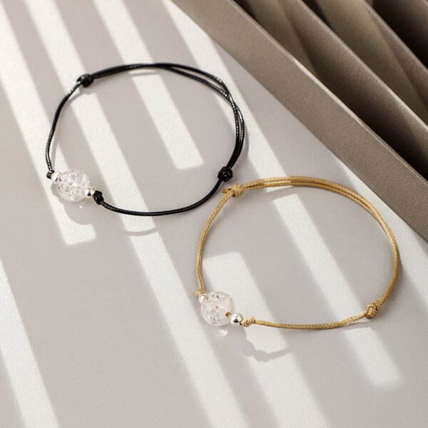 

2pcs Crystal Decor String Bracelet, Multicolor