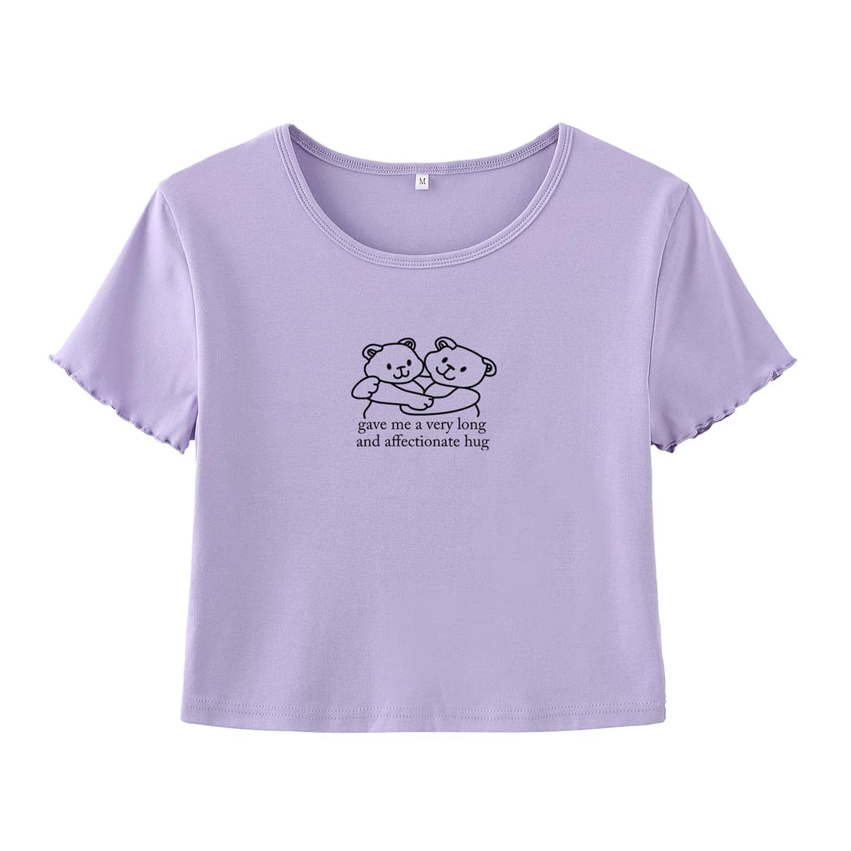 

Cartoon Bear Graphic Crop Tee, Lilac purple