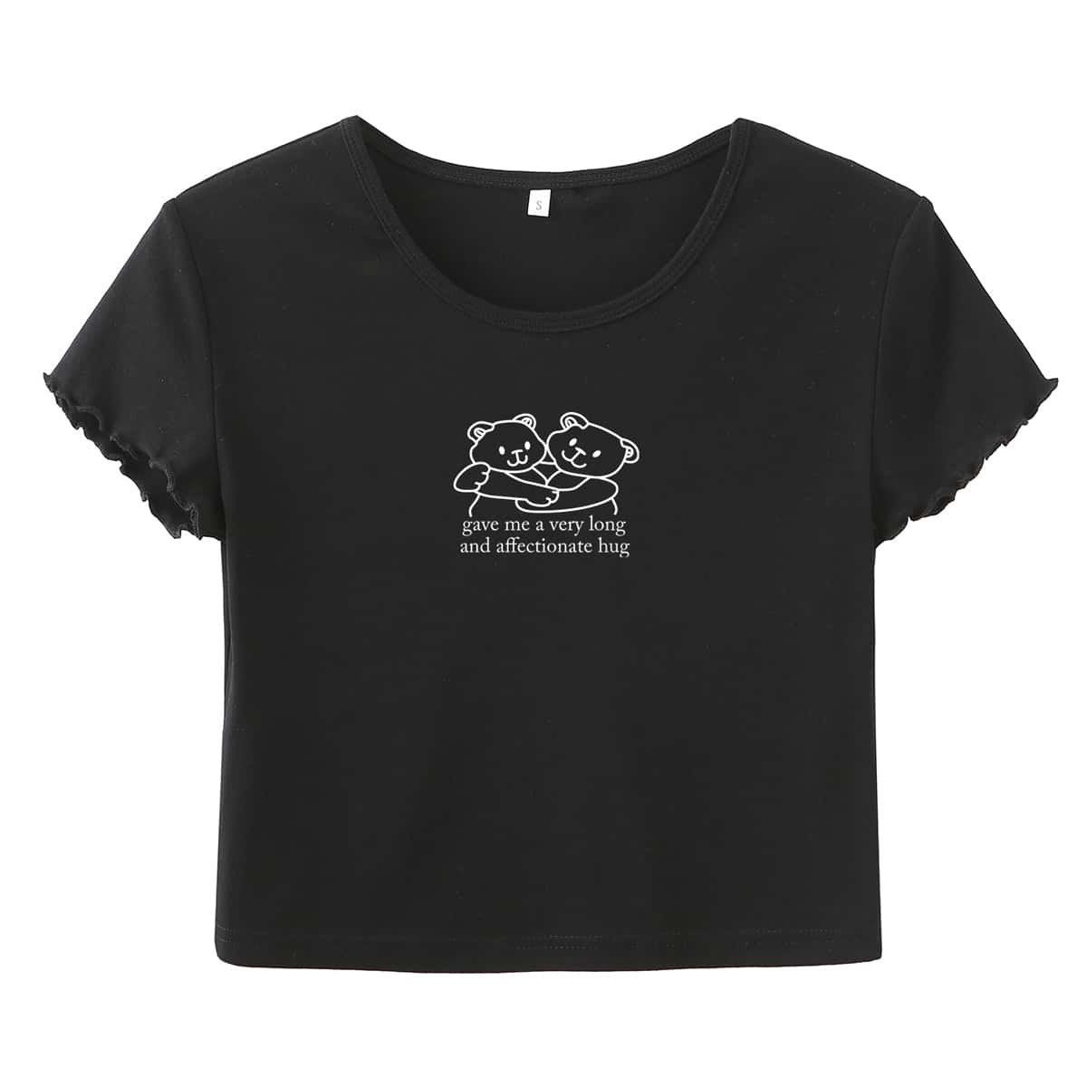 

Cartoon Bear Graphic Crop Tee, Black