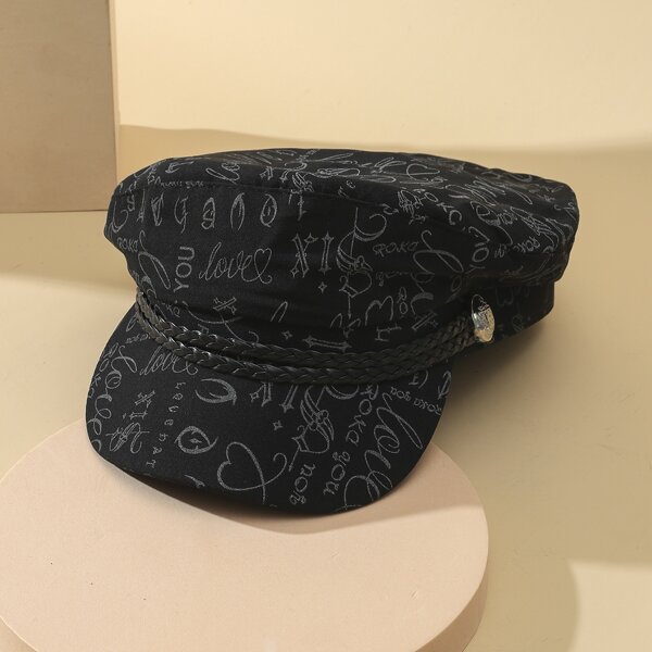 

Letter Graphic Baker Boy Hat, Black