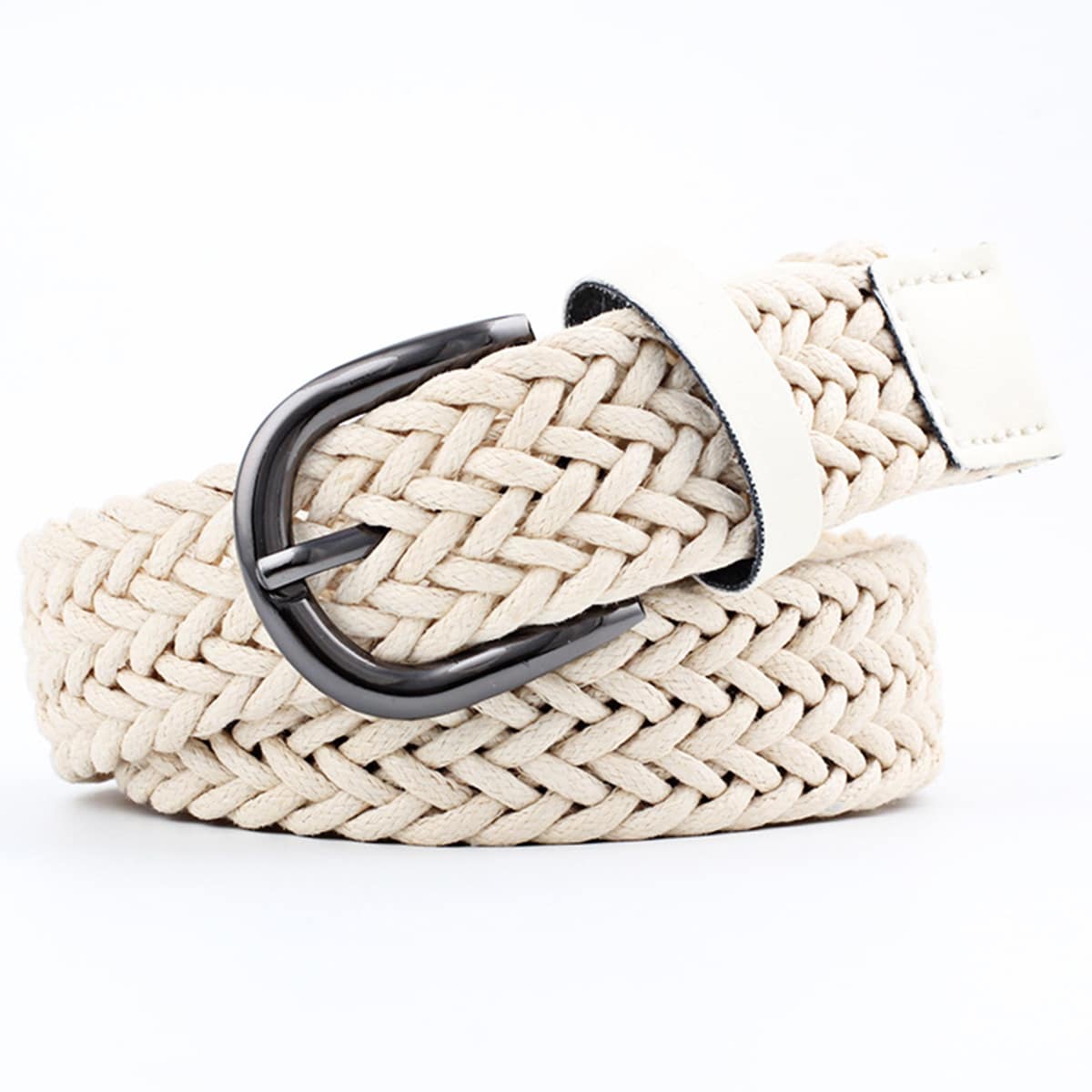 

Braided Buckle Belt, Beige