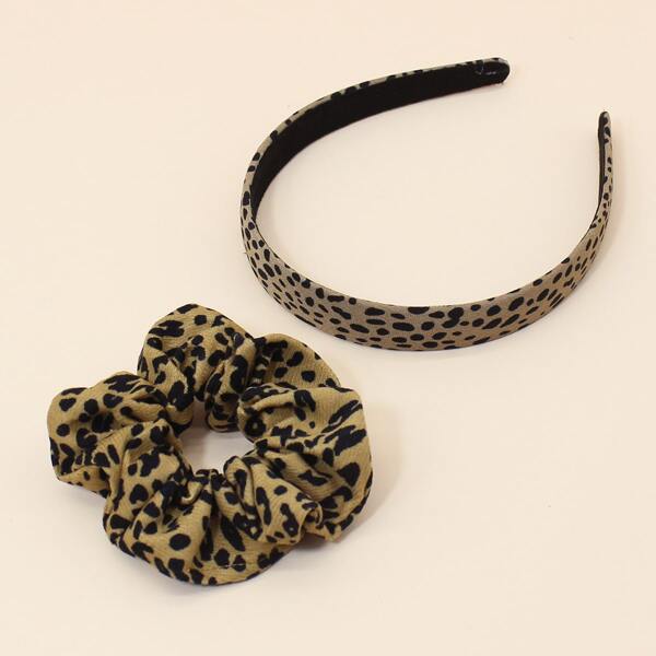 

1pcs Toddler Girls Hair Hoop & 1pc Hair Tie, Brown
