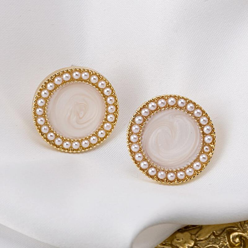 

Faux Pearl Circle Stud Earrings, Beige