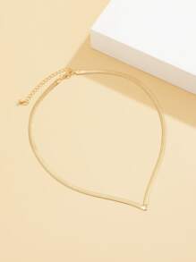 V Shaped Snake Chain Necklace - Yellow Gold - View 2