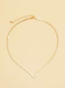 V Shaped Snake Chain Necklace - Yellow Gold - View 3