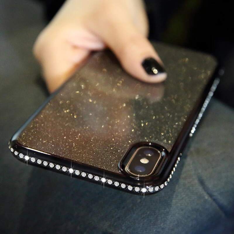

Rhinestone Frame Glitter iPhone Case, Black