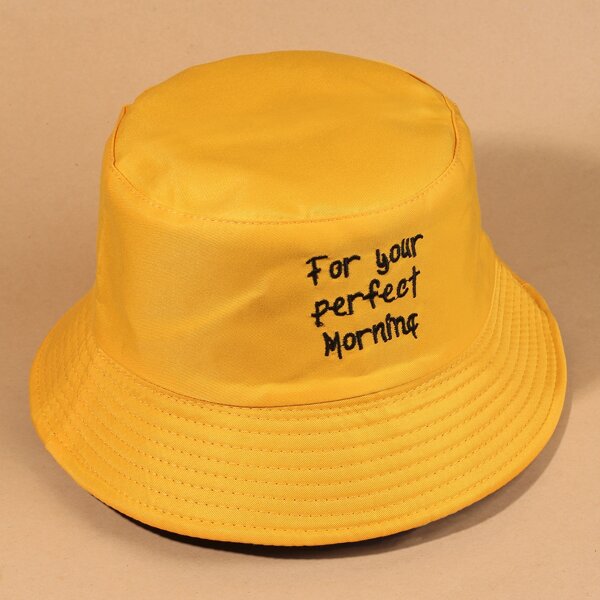 

Letter Embroidery Reversible Bucket Hat, Yellow