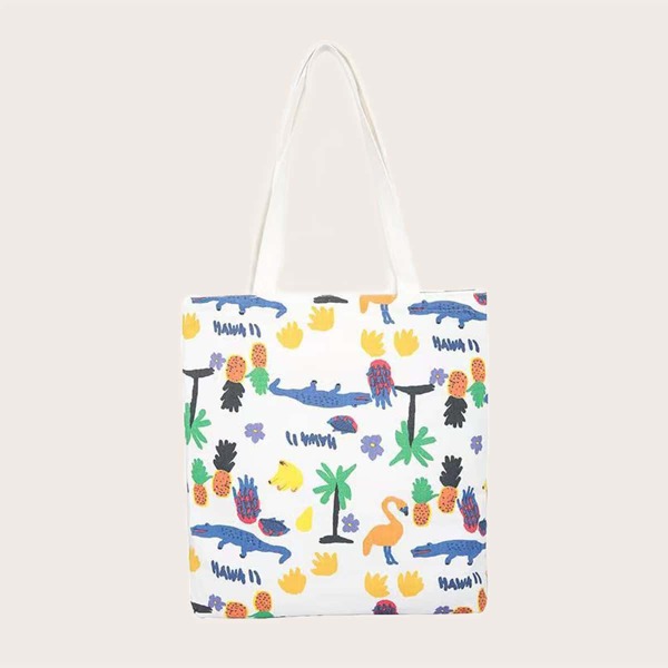 

Cartoon Graphic Shopper Bag, White