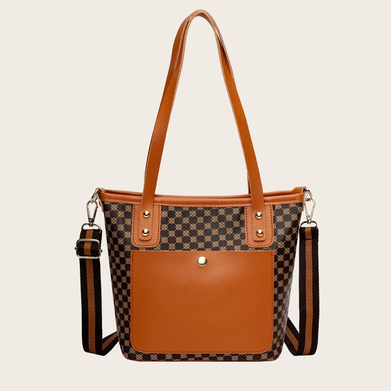

Pocket Front Graphic Tote Bag, Brown