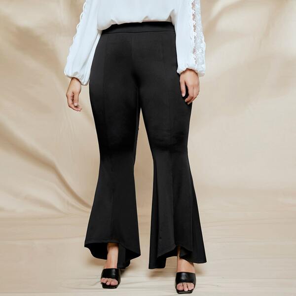 

Plus Solid Flare leg Pants, Black