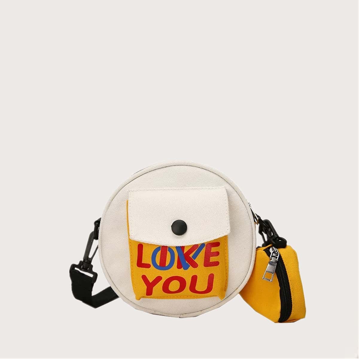 

Letter Graphic Round Crossbody Bag, White