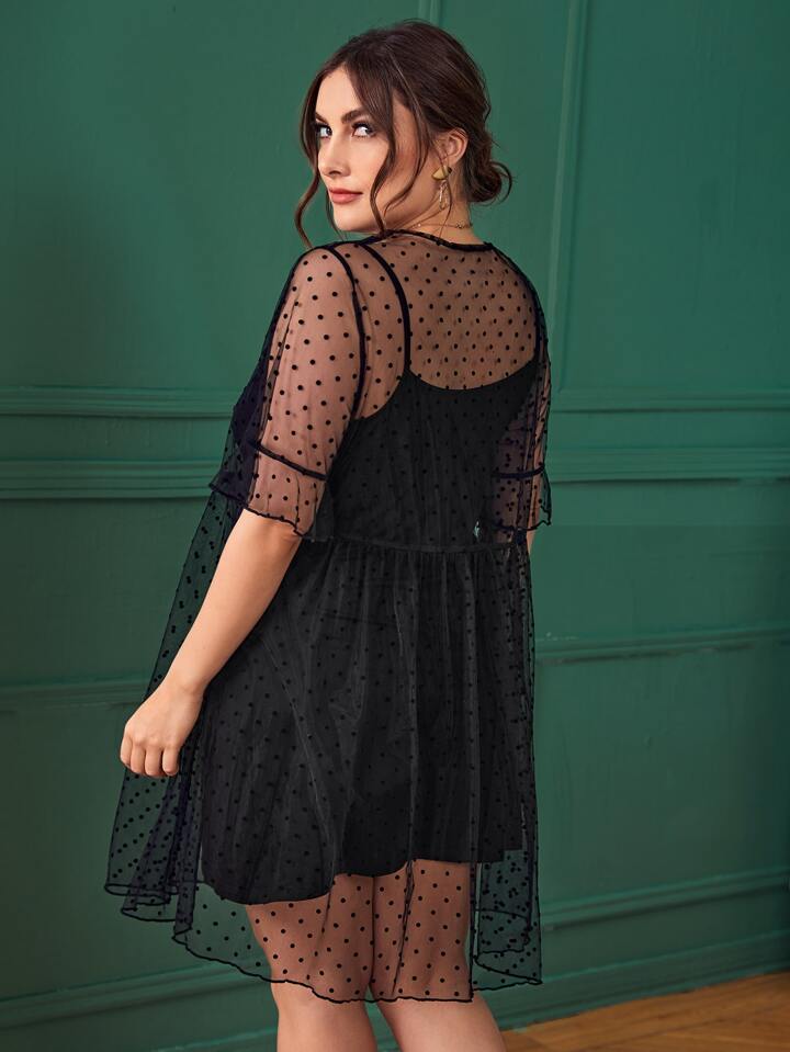 Is That The New Plus Ruffle Cuff Floral Embroidered Mesh Overlay Dress ??|  ROMWE