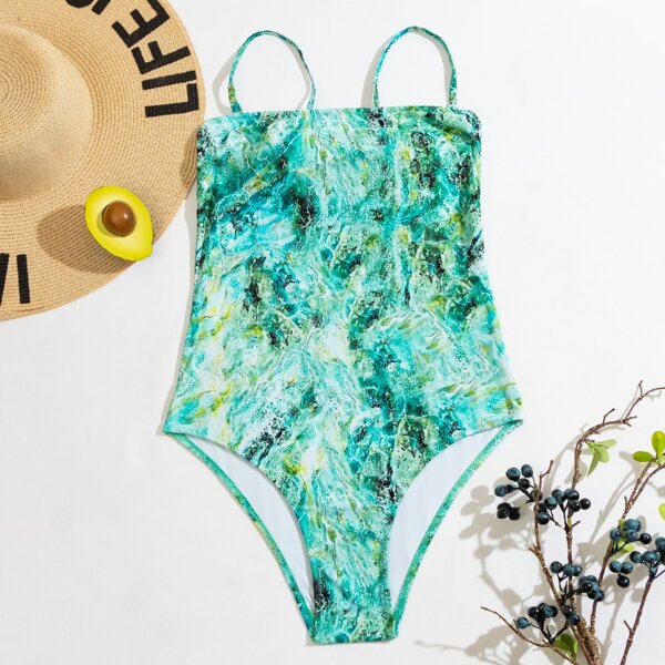 

Allover Graphic One Piece Swimsuit, Green