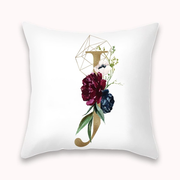 

Letter & Flower Print Cushion Cover Without Filler, Multicolor