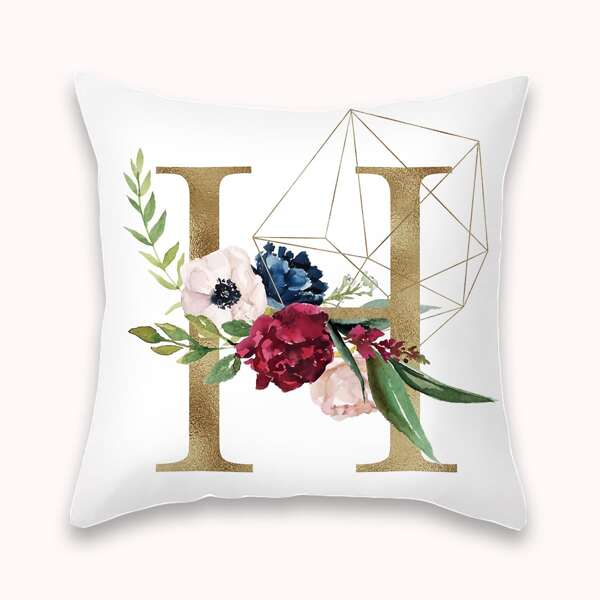 

Letter & Flower Print Cushion Cover Without Filler, Multicolor