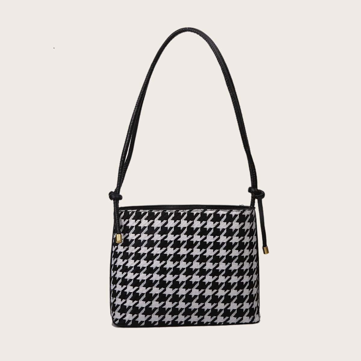 

Houndstooth Shoulder Bag, Black