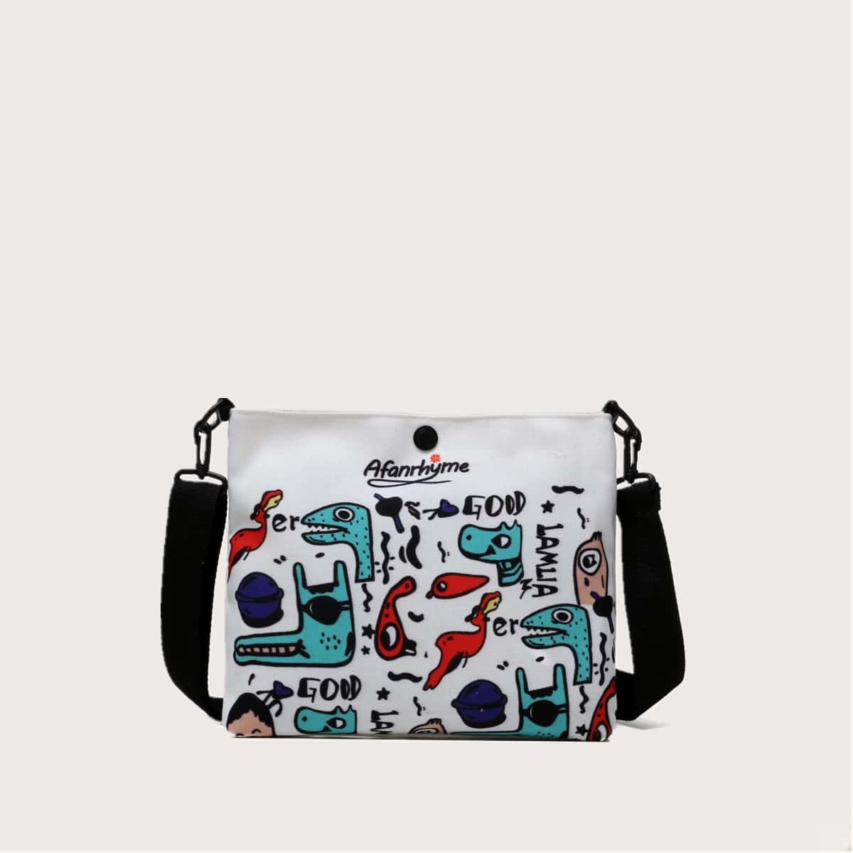

Cartoon Graphic Canvas Crossbody Bag, Multicolor
