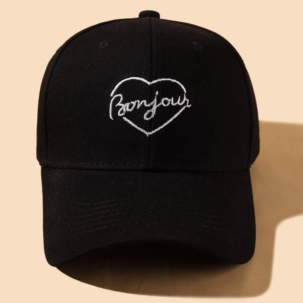 

Heart & Letter Embroidered Baseball Cap, Black