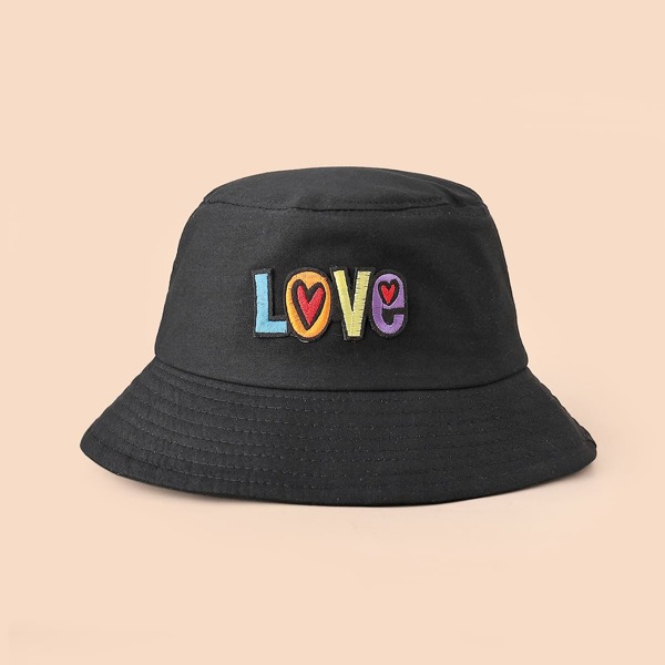 

Letter Embroidered Bucket Hat, Black