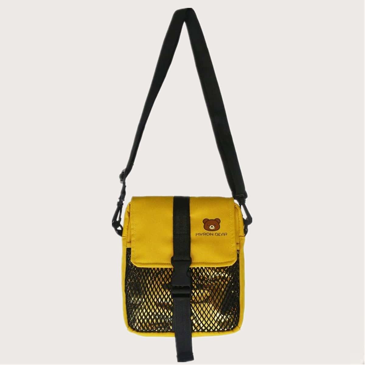 

Cartoon Bear Mesh Decor Crossbody Bag, Yellow