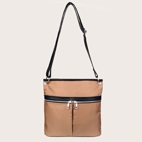 

Double Zip Front Crossbody Bag, Brown