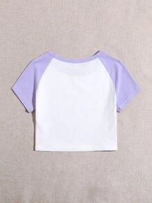 SHEIN EZwear Raglan Sleeve Two Tone Crop Top - White - View 2