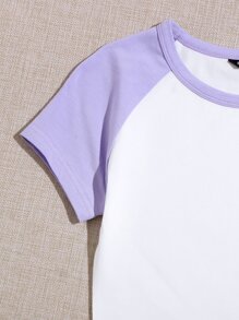 SHEIN EZwear Raglan Sleeve Two Tone Crop Top - White - View 3