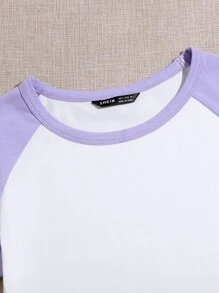 SHEIN EZwear Raglan Sleeve Two Tone Crop Top - White - View 4