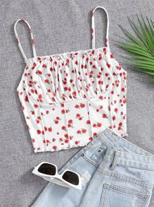 Soleia Ruched Bust Frill Trim Seam Front Cami Top