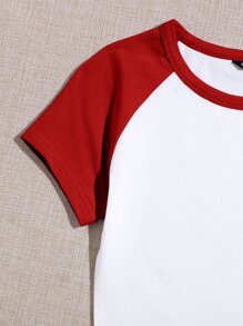 SHEIN Raglan Sleeve Two Tone Crop Top 
