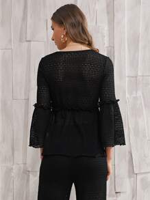 SHEIN Swim Áo choàng peplum tay chuông viền ren, cho kỳ nghỉ hè ở bãi biển - màu đen - Xem 2