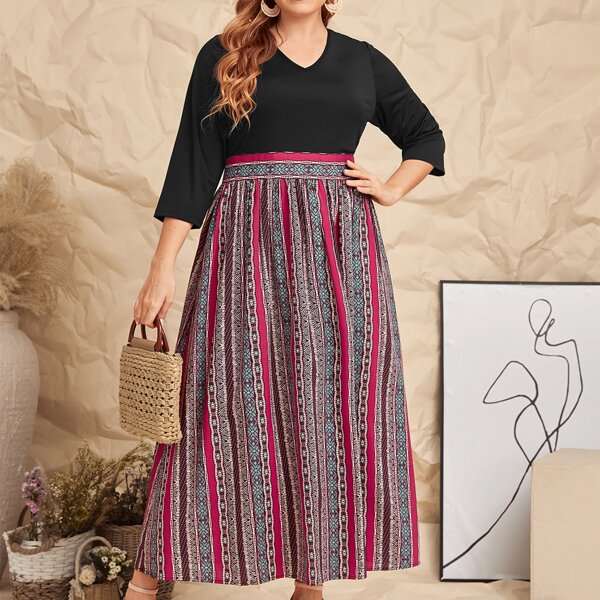 

Plus High Waist Geo Dress, Multicolor