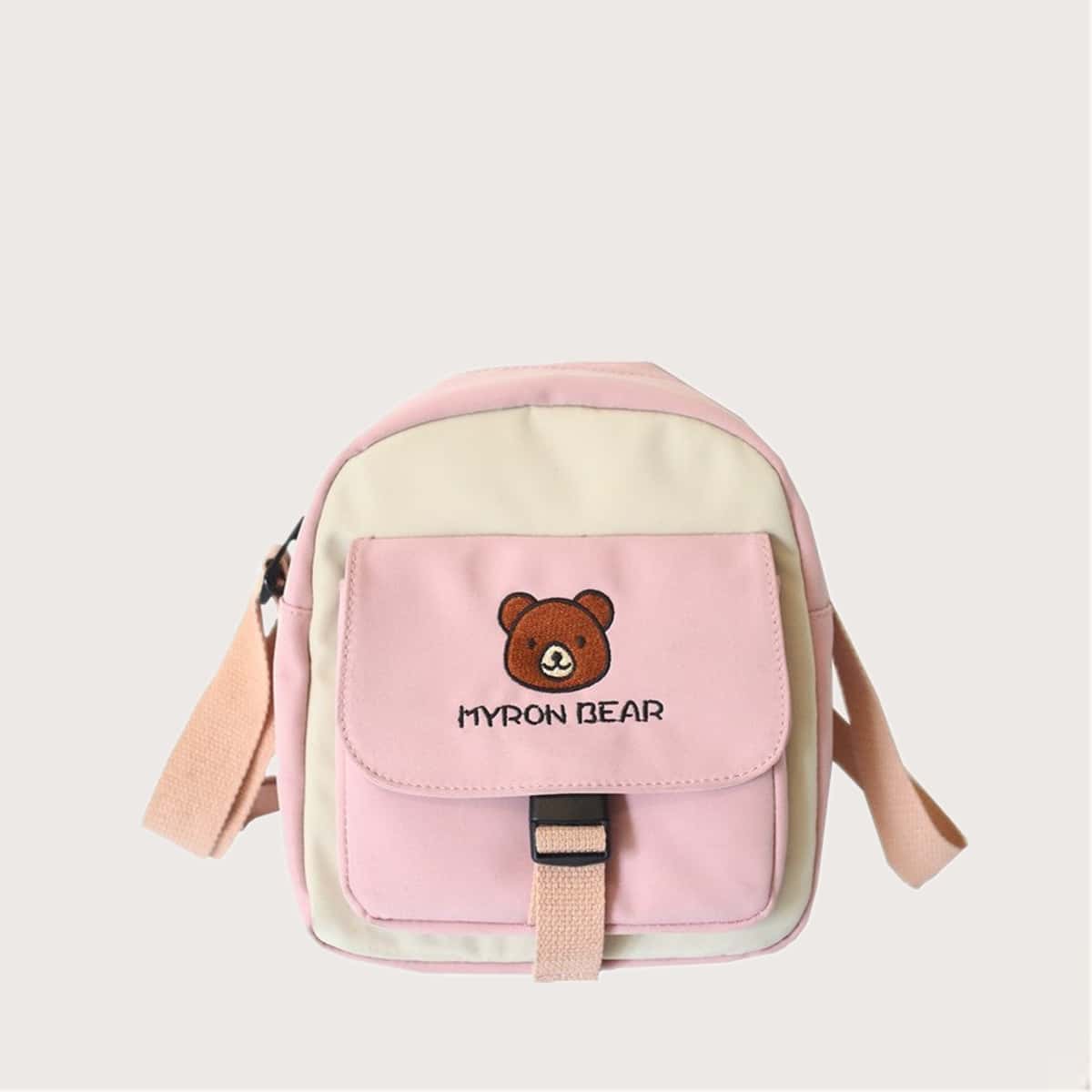 

Cartoon Bear Flap Pocket Crossbody Bag, Pink