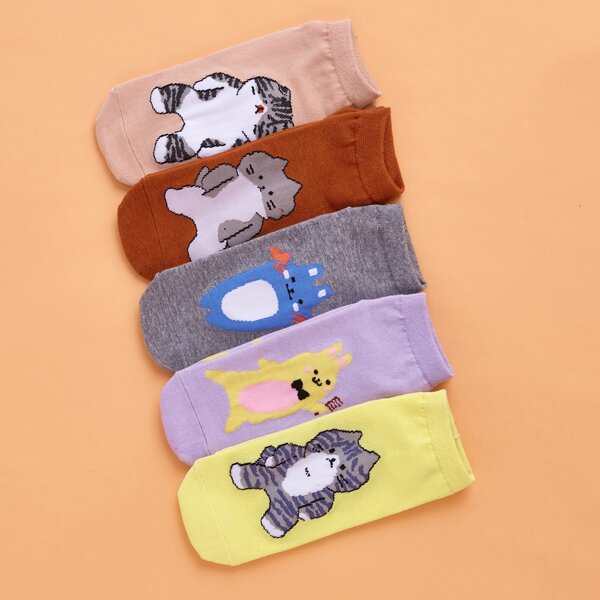 

5pairs Cartoon Graphic Socks, Multicolor