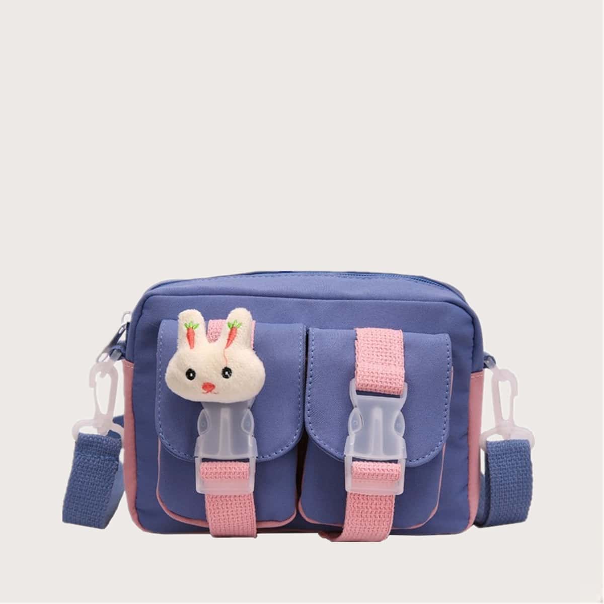 

Cartoon Rabbit Double Pocket Crossbody Bag, Blue