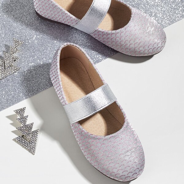 

Toddler Girls Textured Glitter Flats, Silver