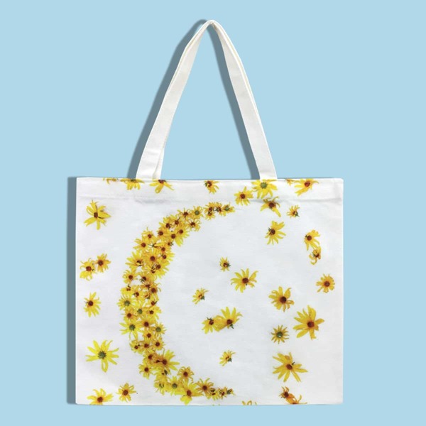 

Flower Print Shopper Bag, White