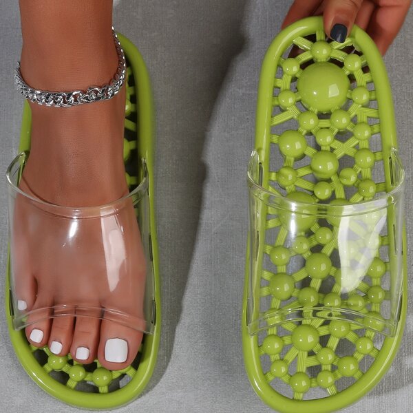 

Clear Hollow Out Massage Sole Slides, Green