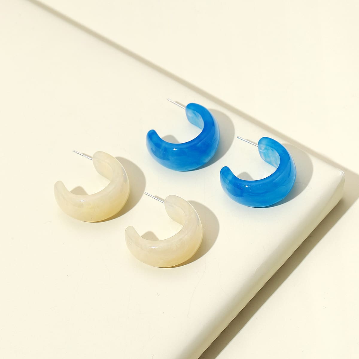 

2pairs Simple Cuff Hoop Earrings, Multicolor