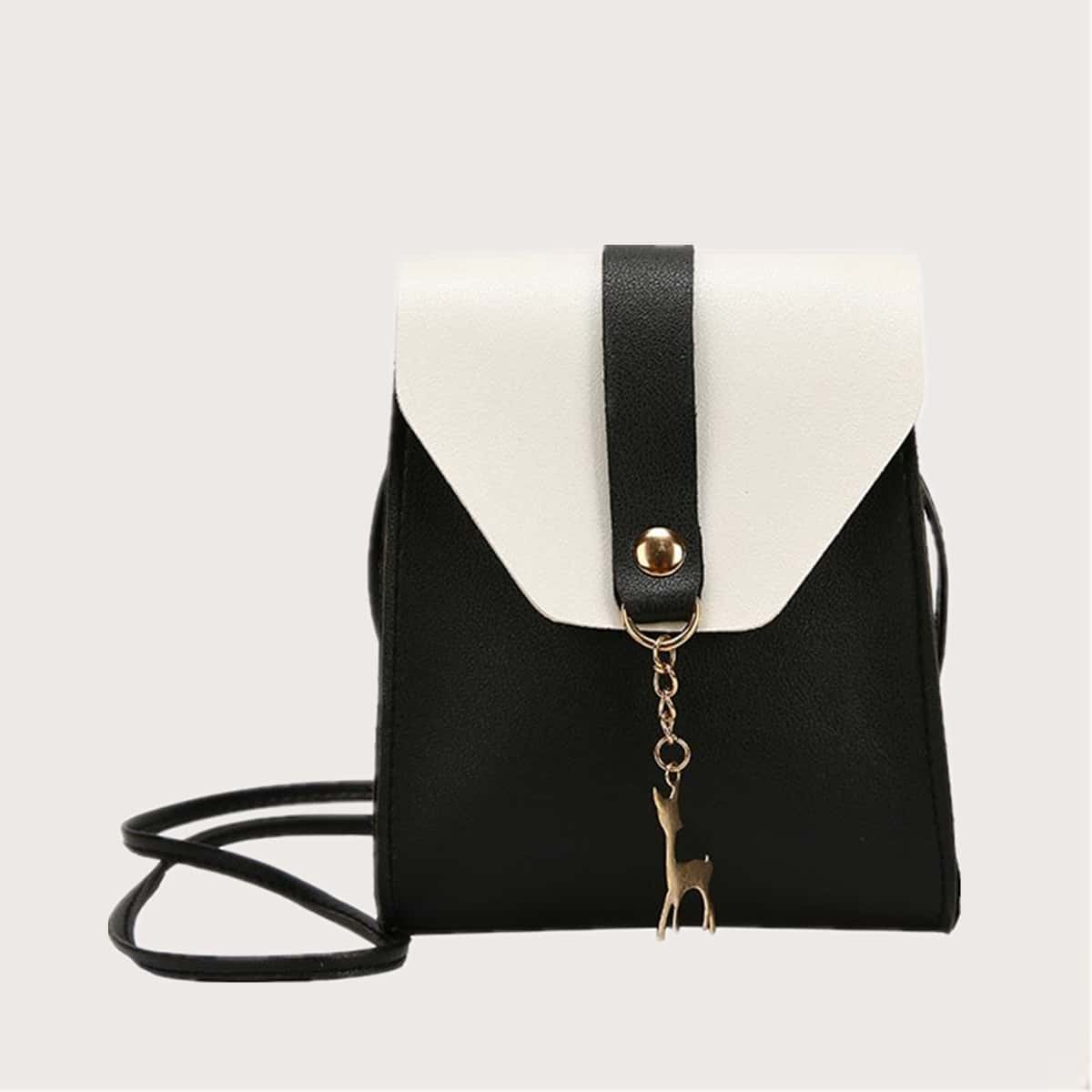 

Deer Decor Colorblock Crossbody Bag, Black and white