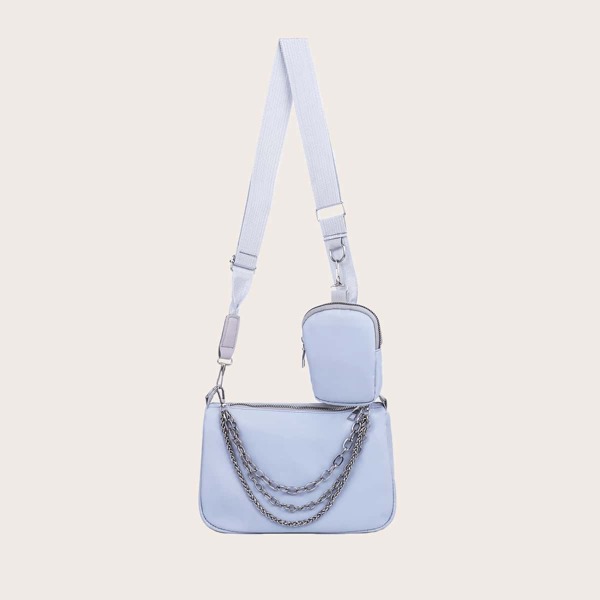 

Layered Chain Decor Crossbody Bag With Purse, Dusty blue