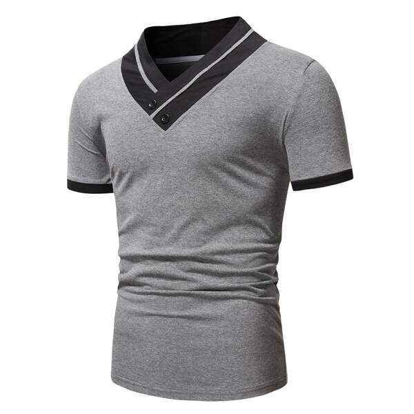 

Men Contrast Binding Short Sleeve Tee, Grey