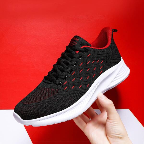 

Men Lace-up Front Knit Sneakers, Black