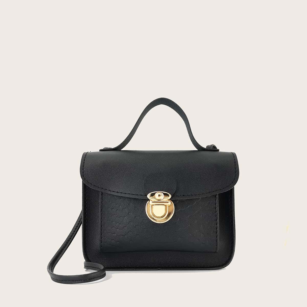 

Push Lock Flap Satchel Bag, Black