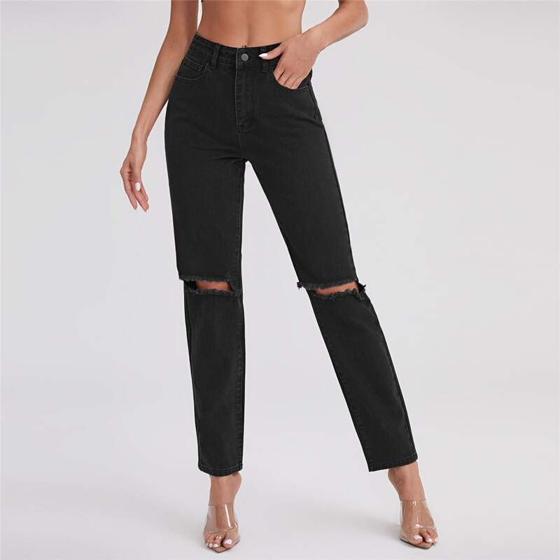 

Slant Pocket Ripped Jeans, Black