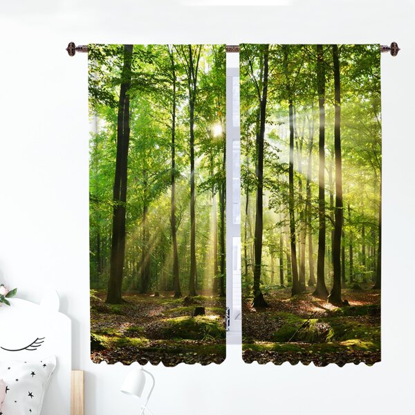 

2pcs Forest Print Curtain, Multicolor