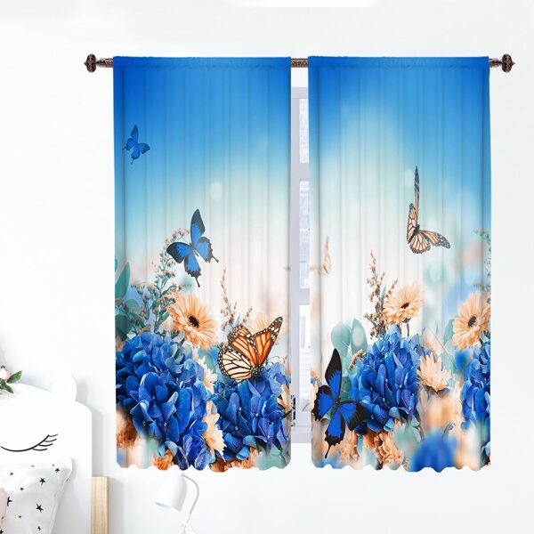 

2pcs Butterfly Print Curtain, Multicolor