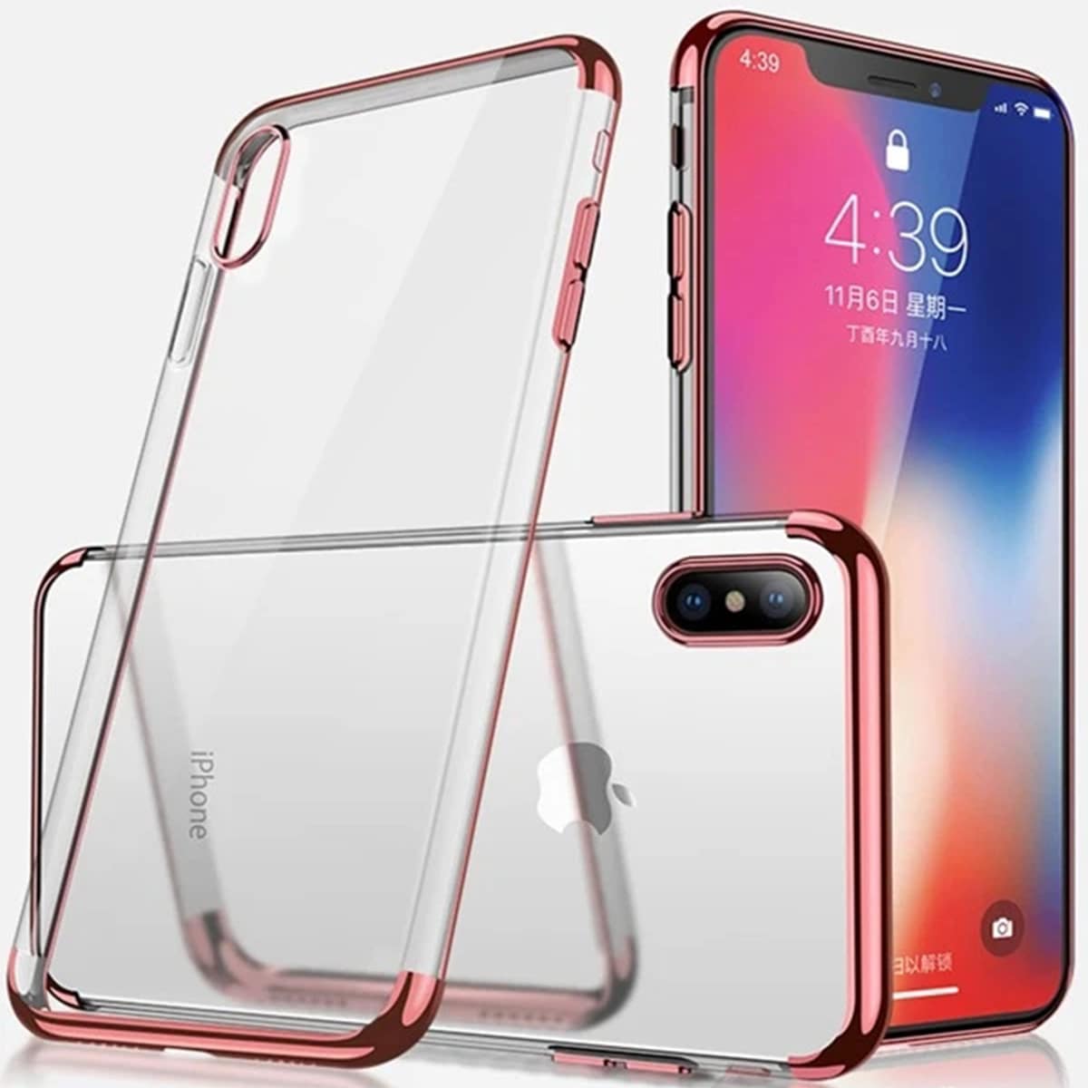 

Contrast Frame Clear iPhone Case, Pink
